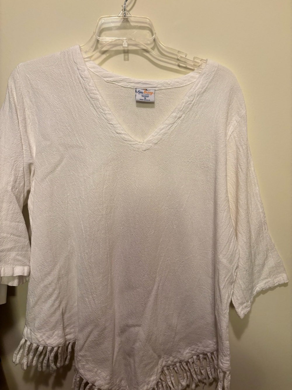 Casual White V-Neck Fringe Tunic Top